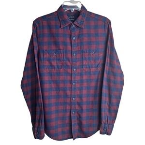J. Crew Men's Plaid Shirt‎ Size S Blue/Burgundy Flannel Collared Button-Up